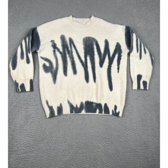 Lelis Collection Womens Sweater Abstract Graffiti Spray Paint Cream/Black XS - Picture 1 of 9